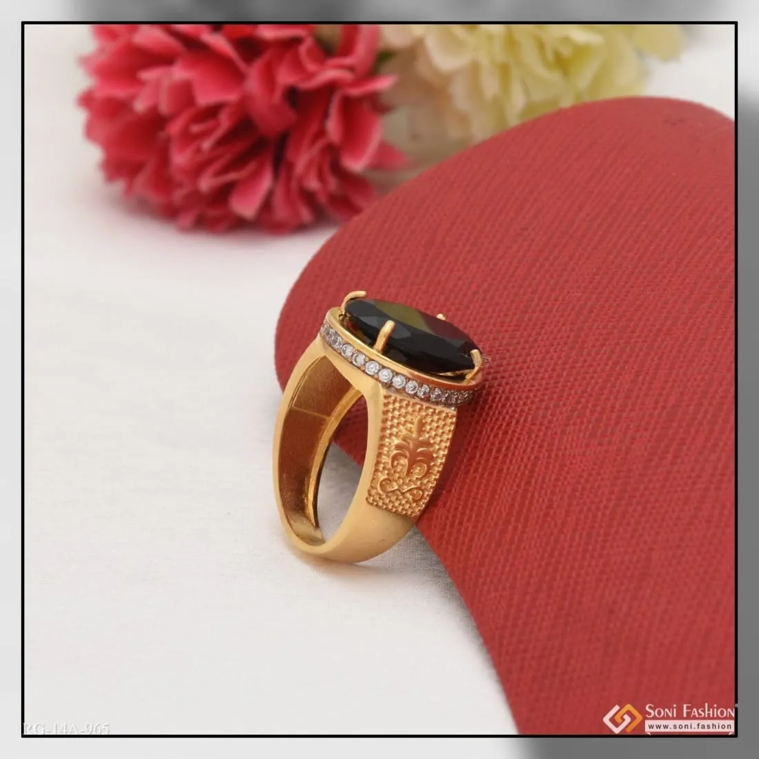 1 Gram Gold Forming Black Stone with Diamond Fashionable Design Ringq - Style A965
