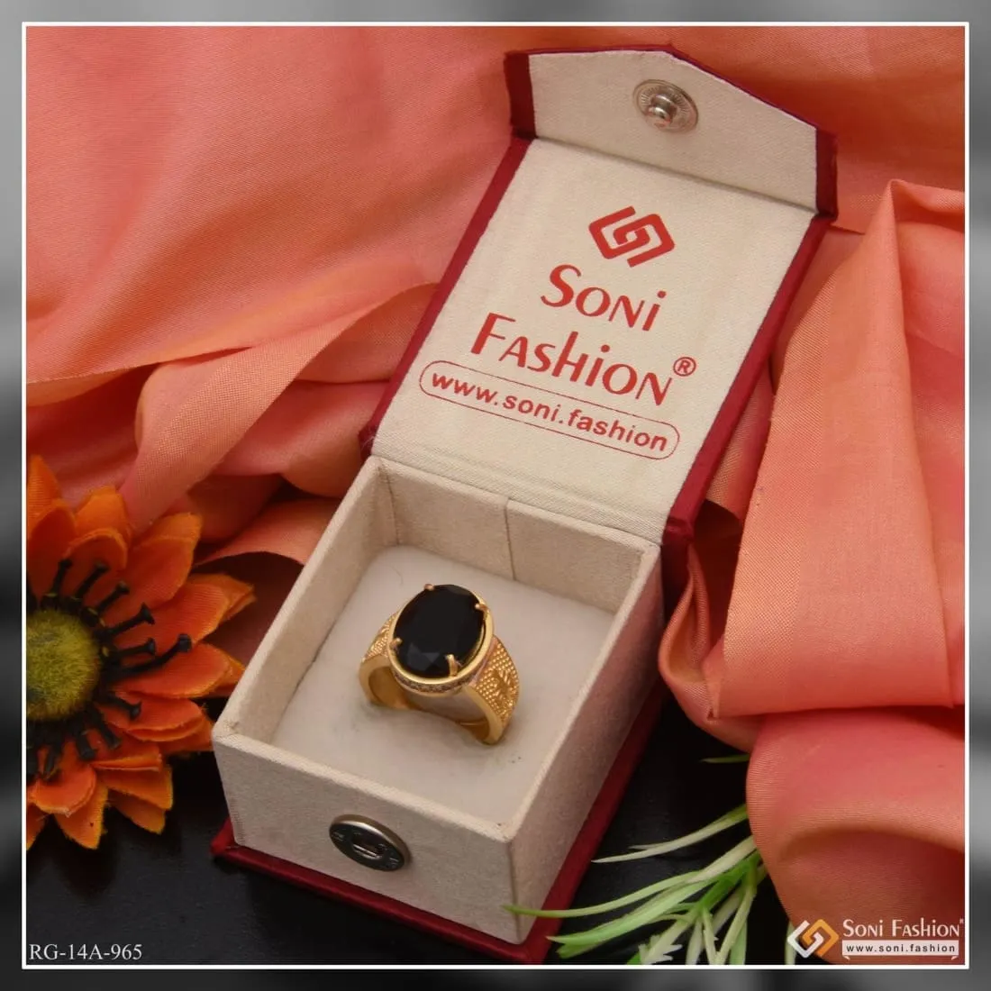 1 Gram Gold Forming Black Stone with Diamond Fashionable Design Ringq - Style A965