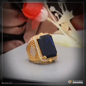 1 Gram Gold Forming Blue Stone with Diamond Fashionable Design Ring for Men - Style A774
