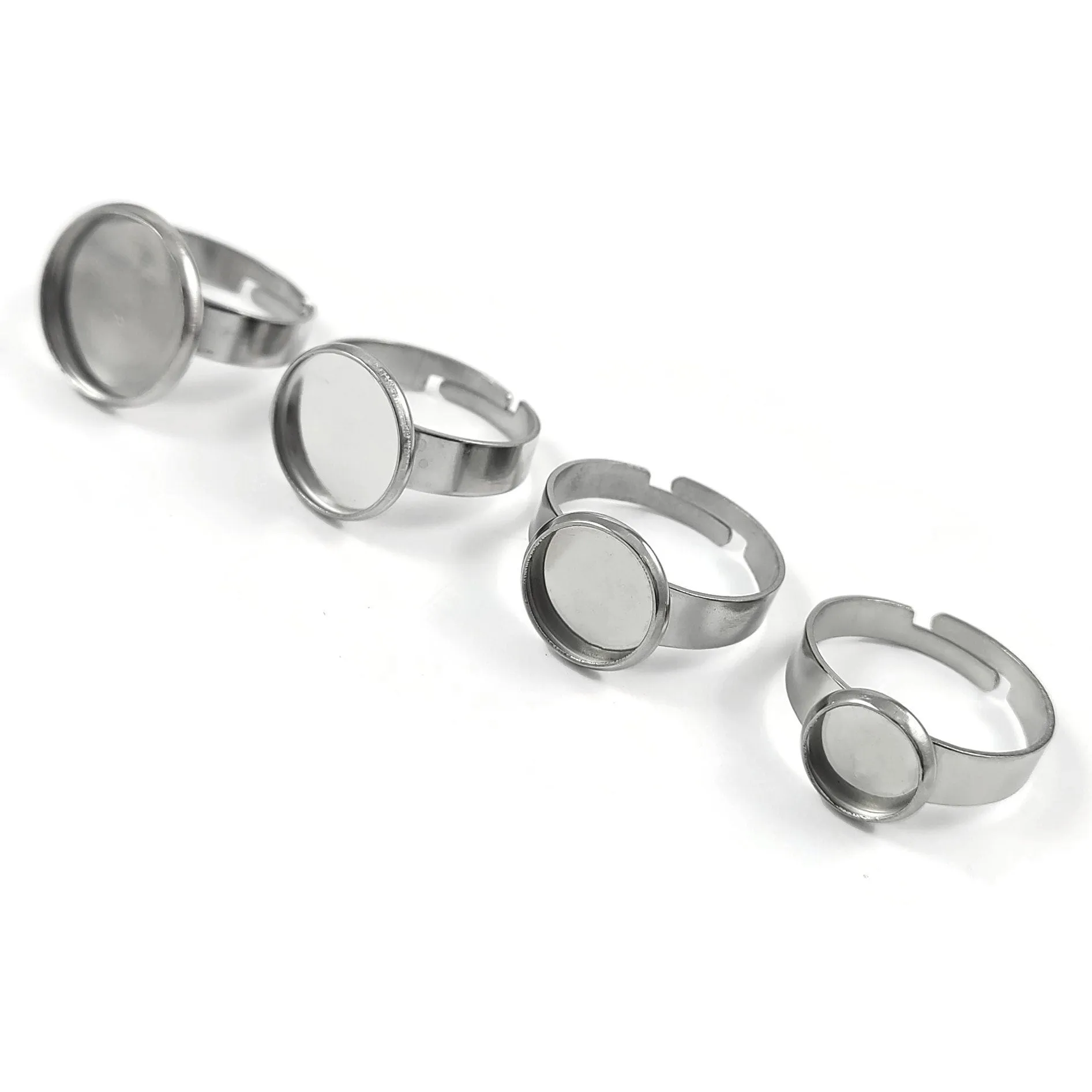 1 Stainless steel adjustable ring round cabochon setting