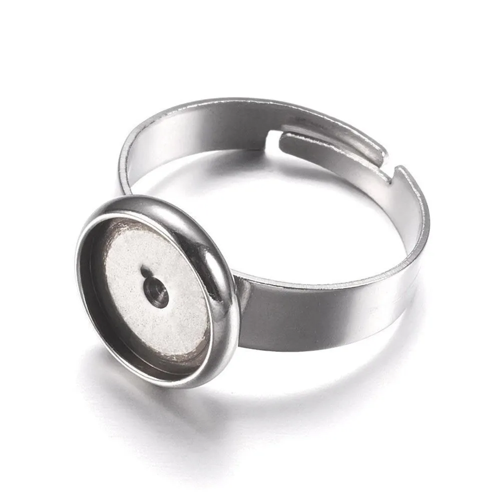1 Stainless steel adjustable ring round cabochon setting
