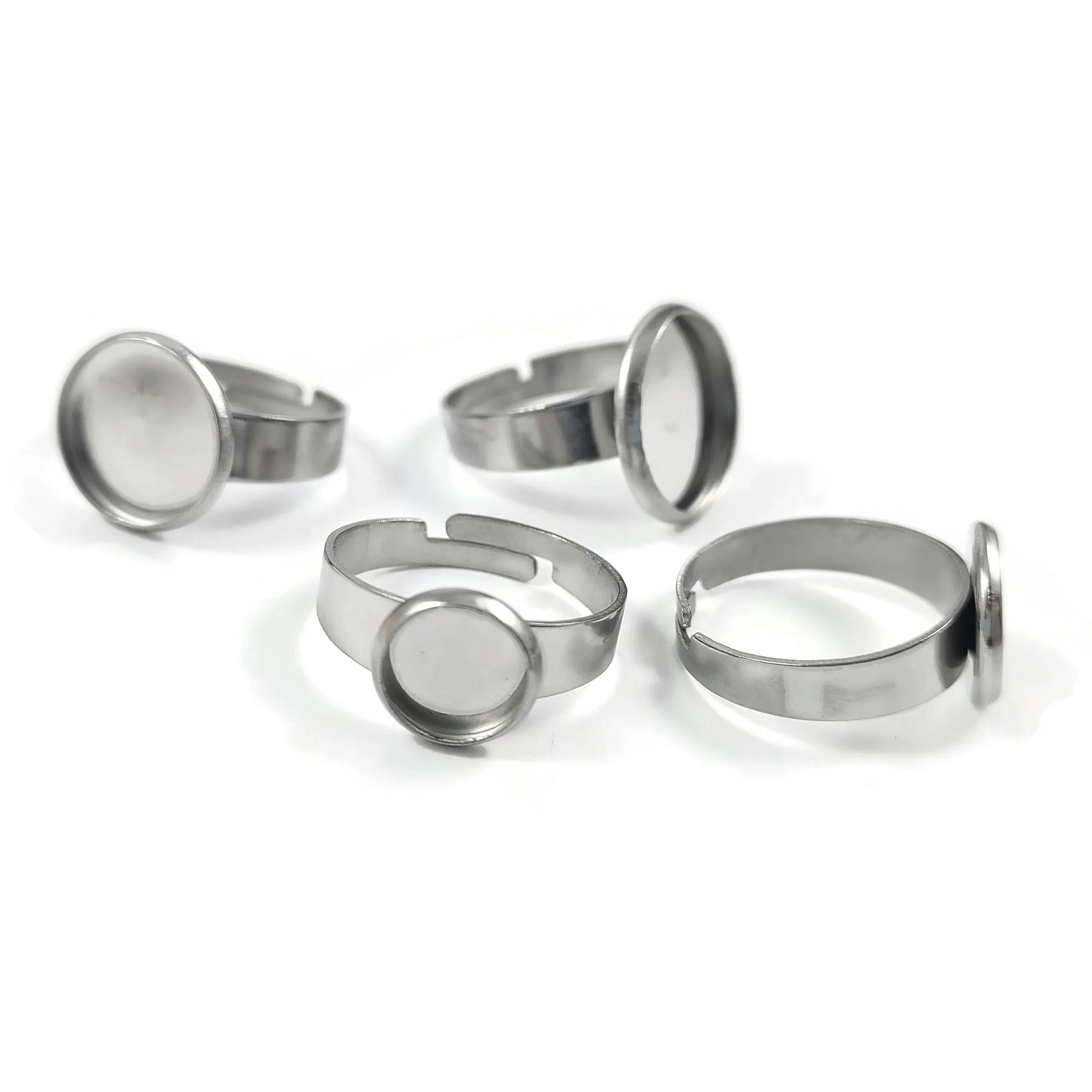 1 Stainless steel adjustable ring round cabochon setting