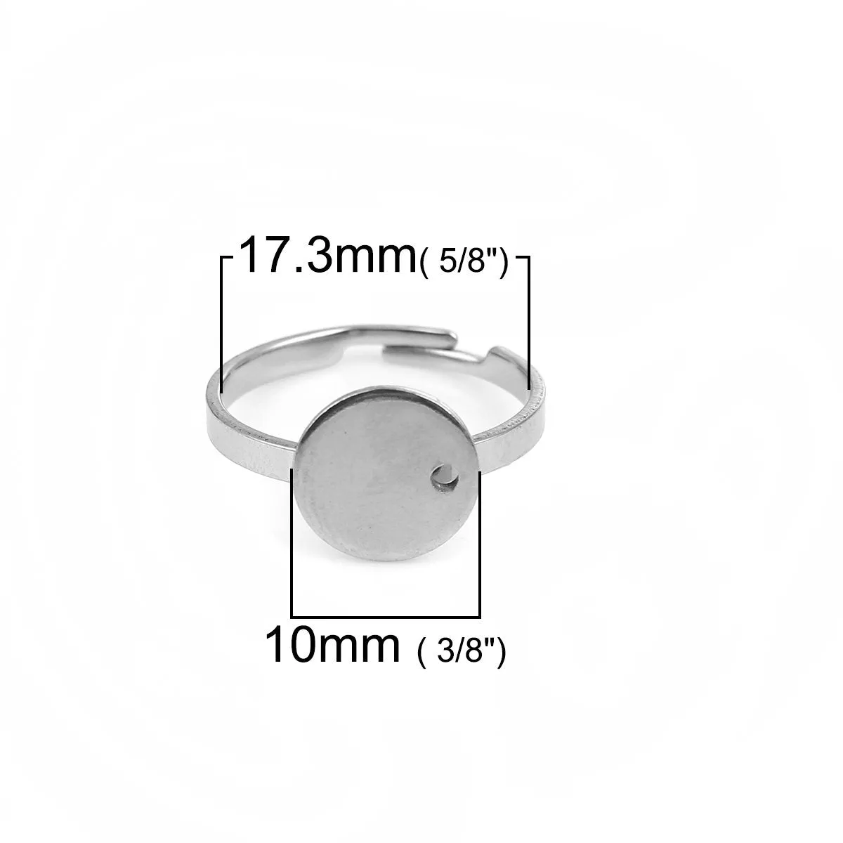 1 Stainless steel adjustable rings round 10mm settings - Hypoallergenic
