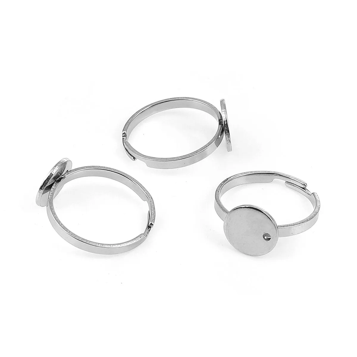 1 Stainless steel adjustable rings round 10mm settings - Hypoallergenic