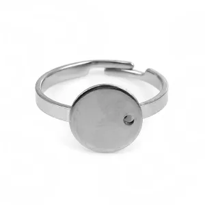 1 Stainless steel adjustable rings round 10mm settings - Hypoallergenic