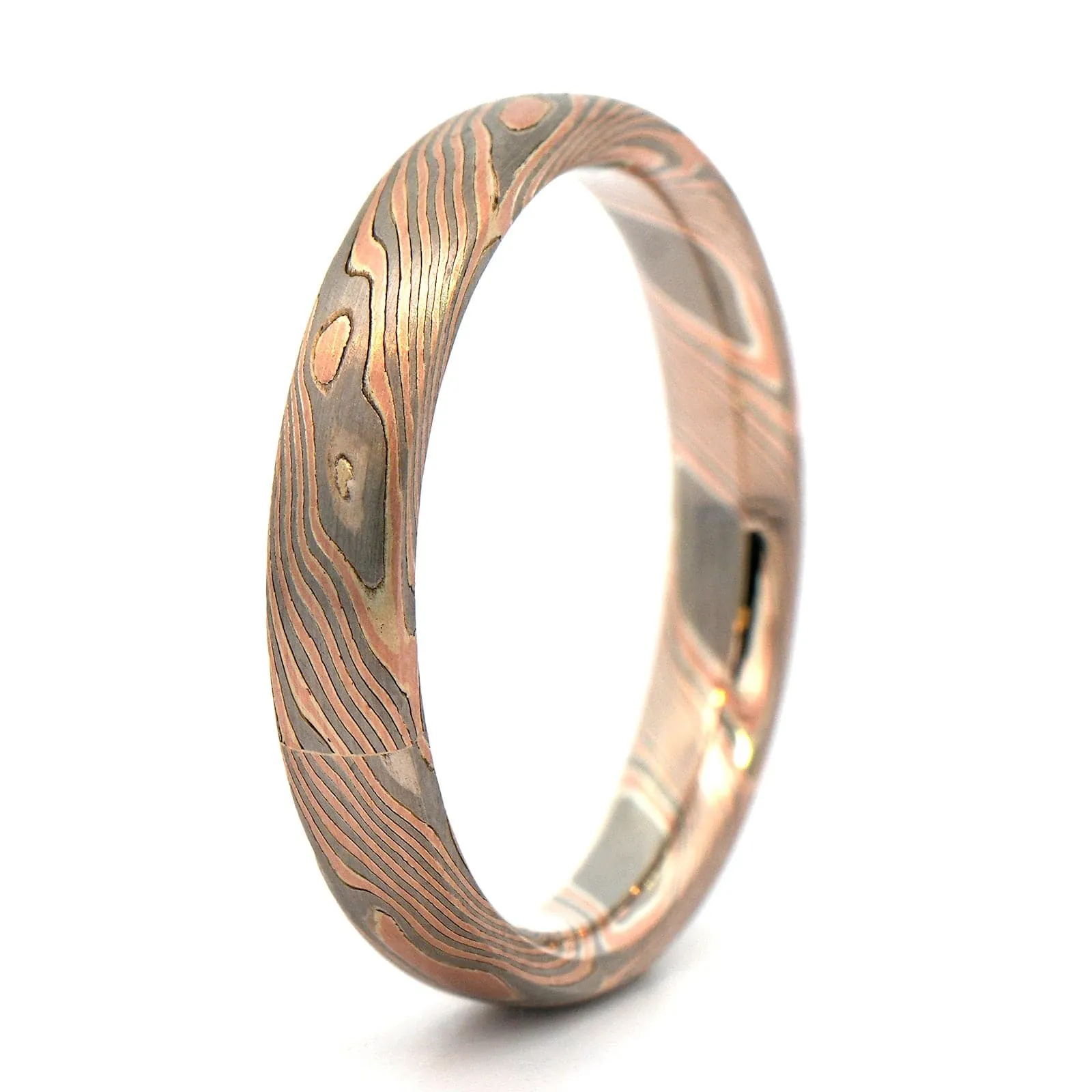14K Rose Gold, Palladium, and Silver Oak Patterned Wedding Band