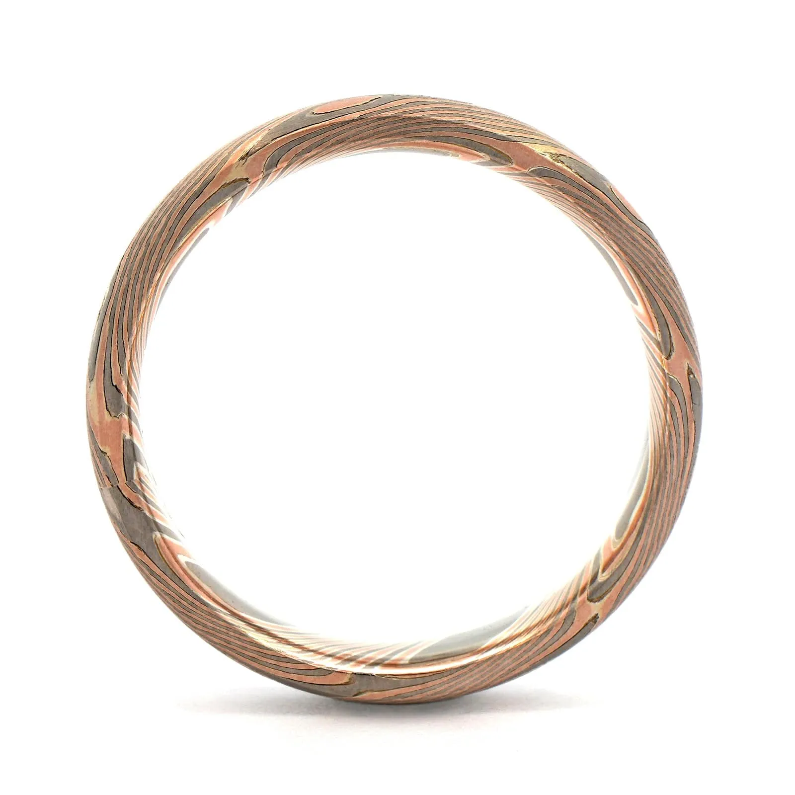 14K Rose Gold, Palladium, and Silver Oak Patterned Wedding Band