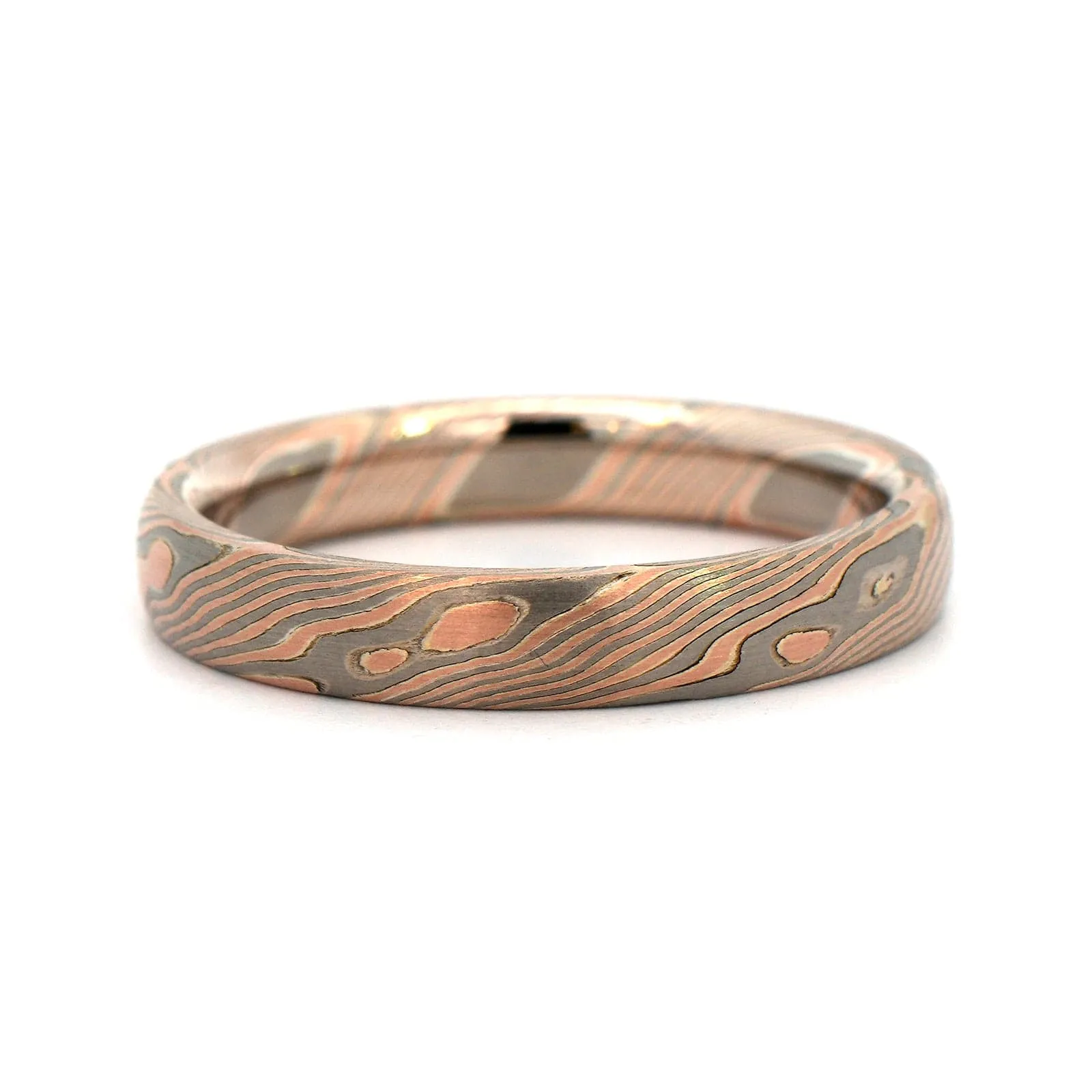 14K Rose Gold, Palladium, and Silver Oak Patterned Wedding Band