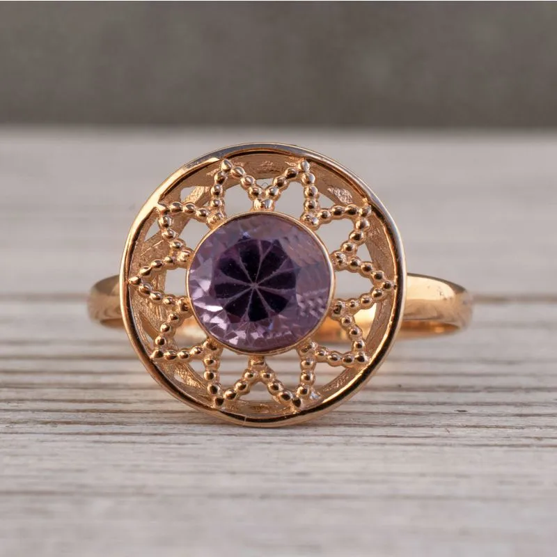 14K Rose Gold Round Purple Amethyst 6mm Ring