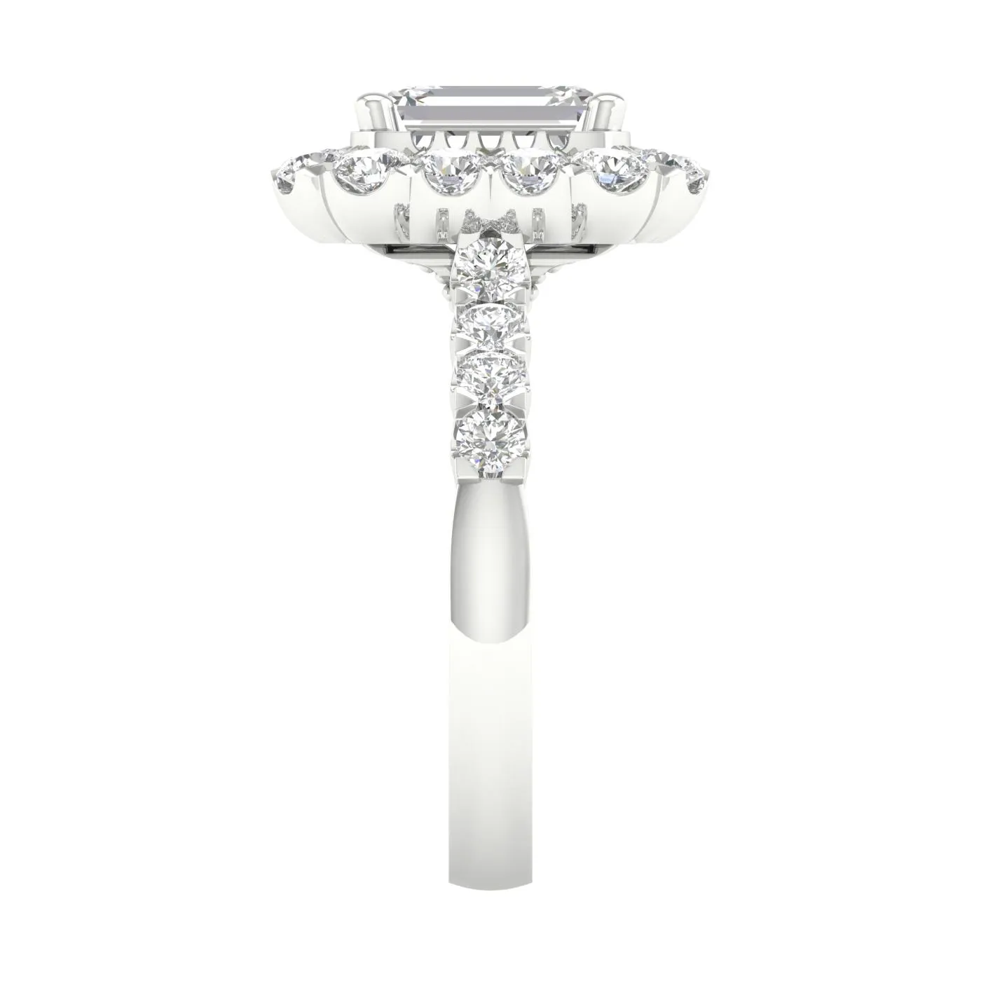 14K White Gold Lab Grown Emerald Diamond Halo Engagement Ring