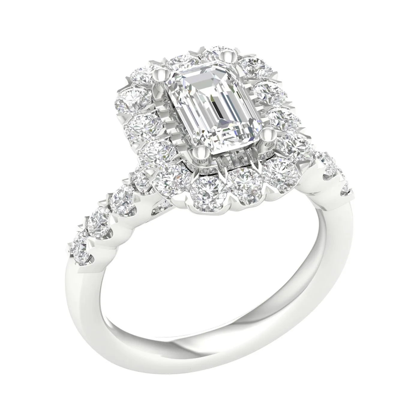 14K White Gold Lab Grown Emerald Diamond Halo Engagement Ring