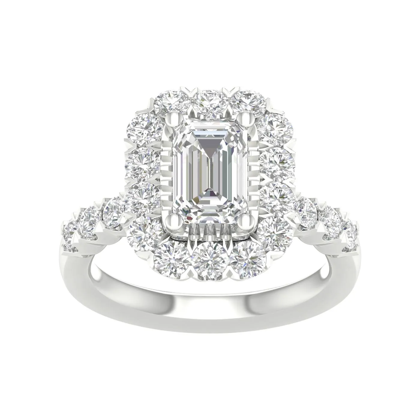 14K White Gold Lab Grown Emerald Diamond Halo Engagement Ring