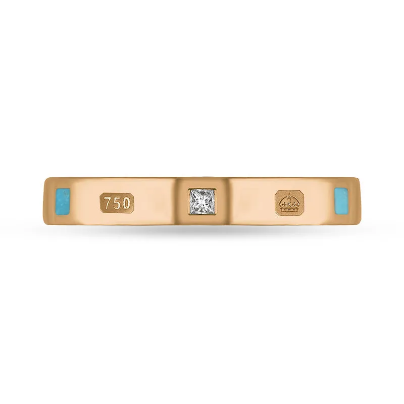 Princess Cut 0.05ct Diamond and Turquoise Ring in 18ct Rose Gold, 3mm - Kings Coronation Hallmark Edition