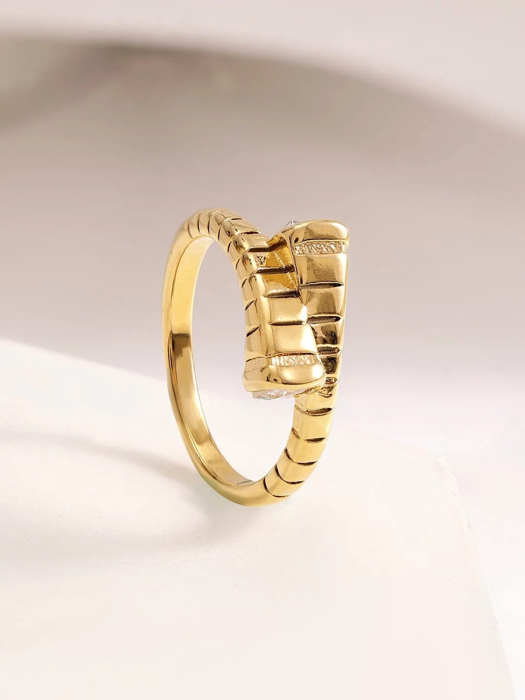 18KT Gold Plated Stainles Steel Tarnish Free Waterproof Demi-Fine Textured Finger Ring