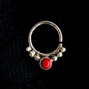Agni Septum Ring - Silver - Red Coral