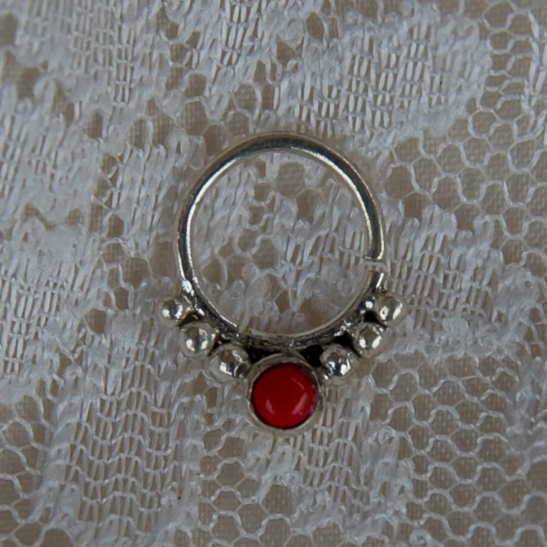 Agni Septum Ring - Silver - Red Coral