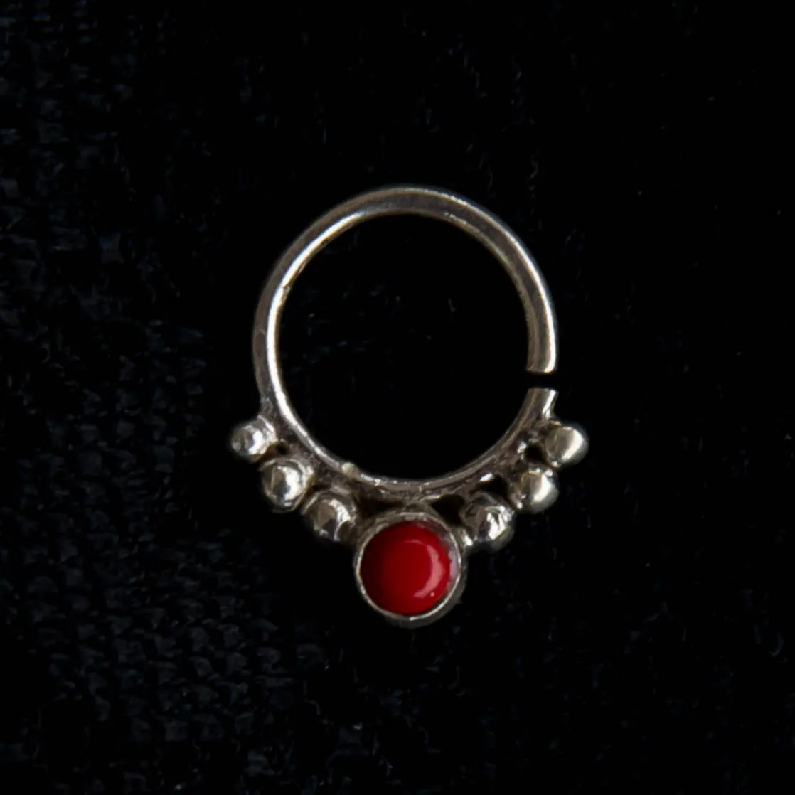 Agni Septum Ring - Silver - Red Coral