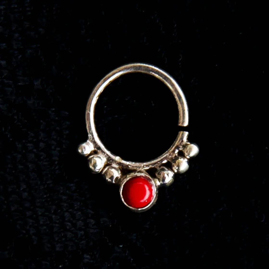 Agni Septum Ring - Silver - Red Coral