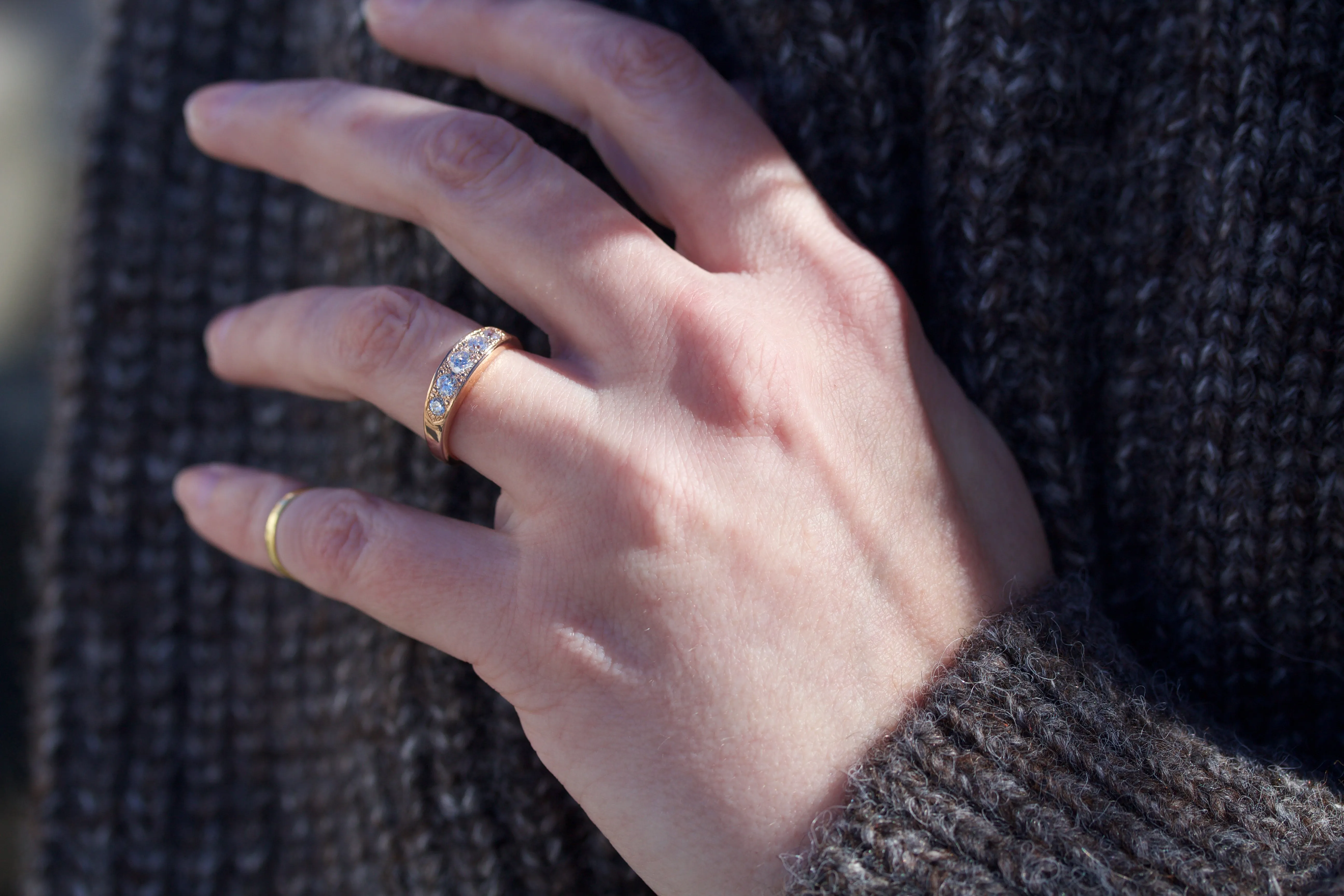 Bead Set Wedding or Anniversary Ring in Rose Gold