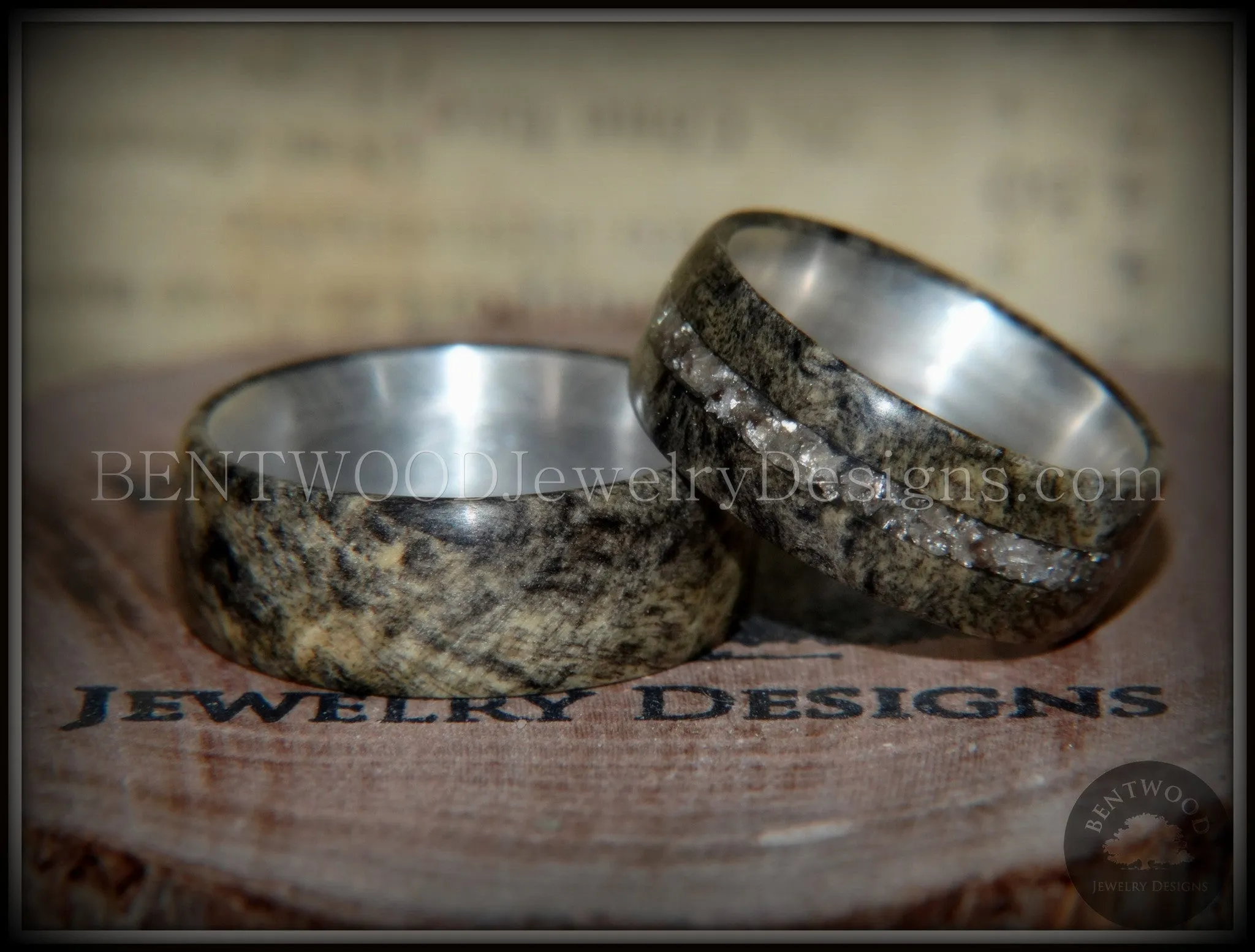Bentwood Rings Set - "Ohio" Buckeye Burl on Silver Core Classic and Glass Inlay