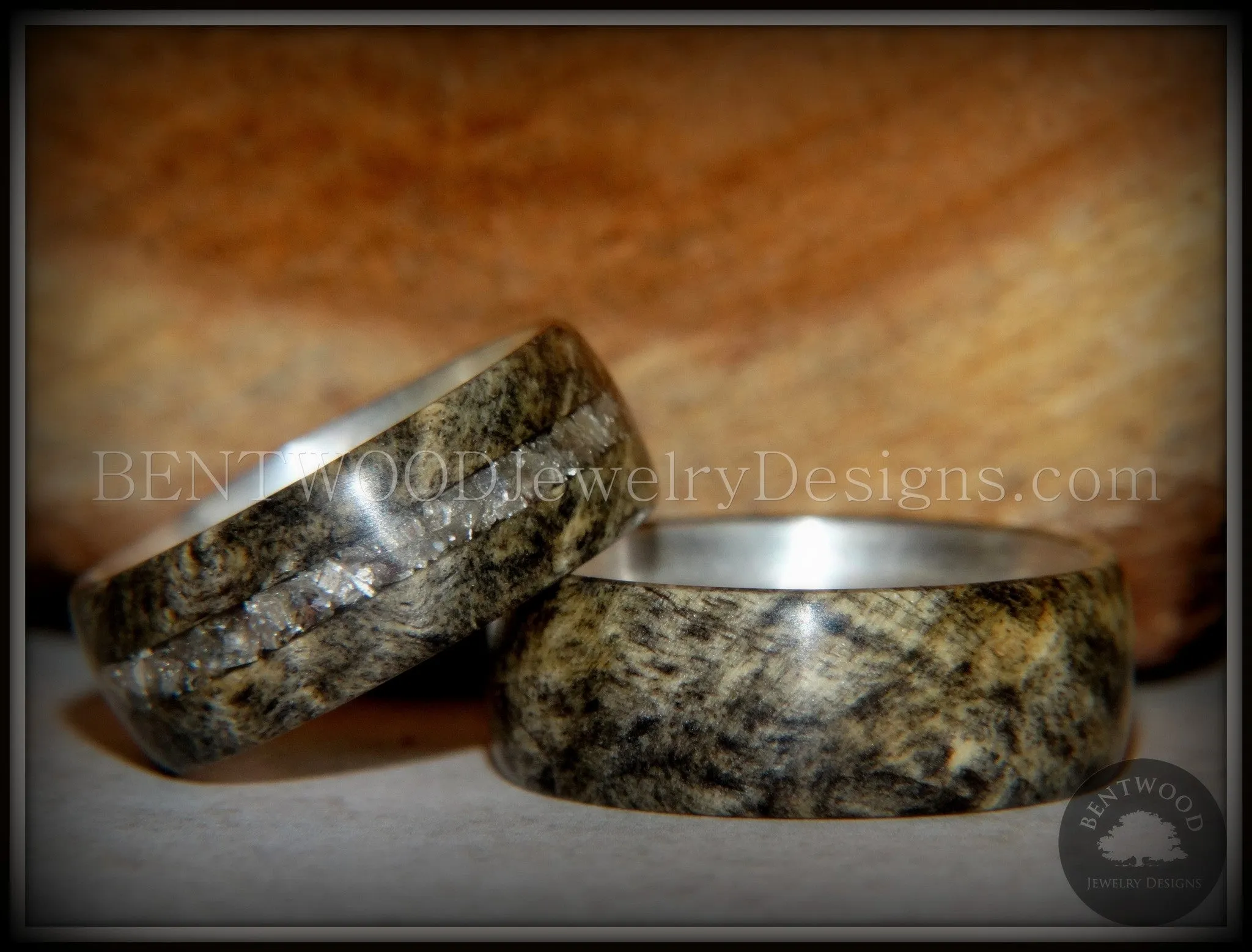 Bentwood Rings Set - "Ohio" Buckeye Burl on Silver Core Classic and Glass Inlay