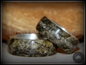 Bentwood Rings Set - "Ohio" Buckeye Burl on Silver Core Classic and Glass Inlay