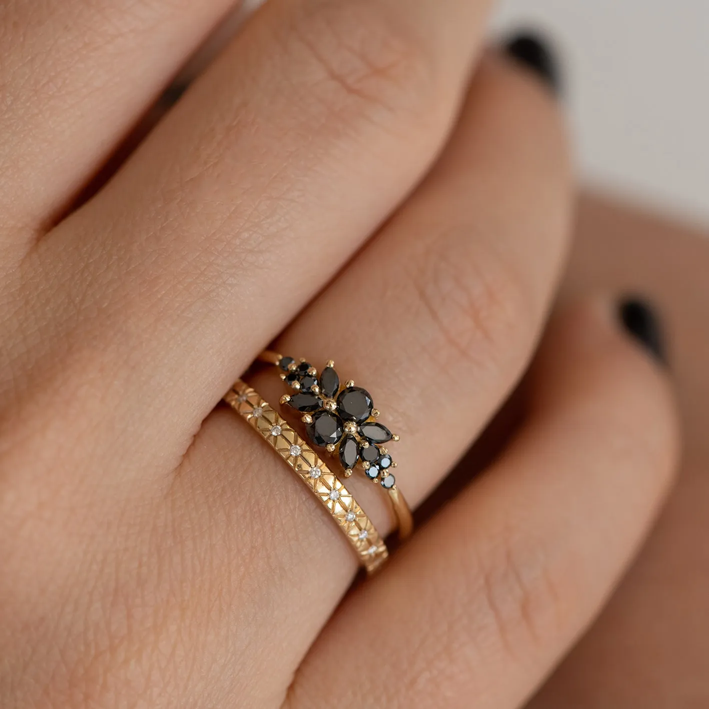 Black Diamond Flora Engagement Ring