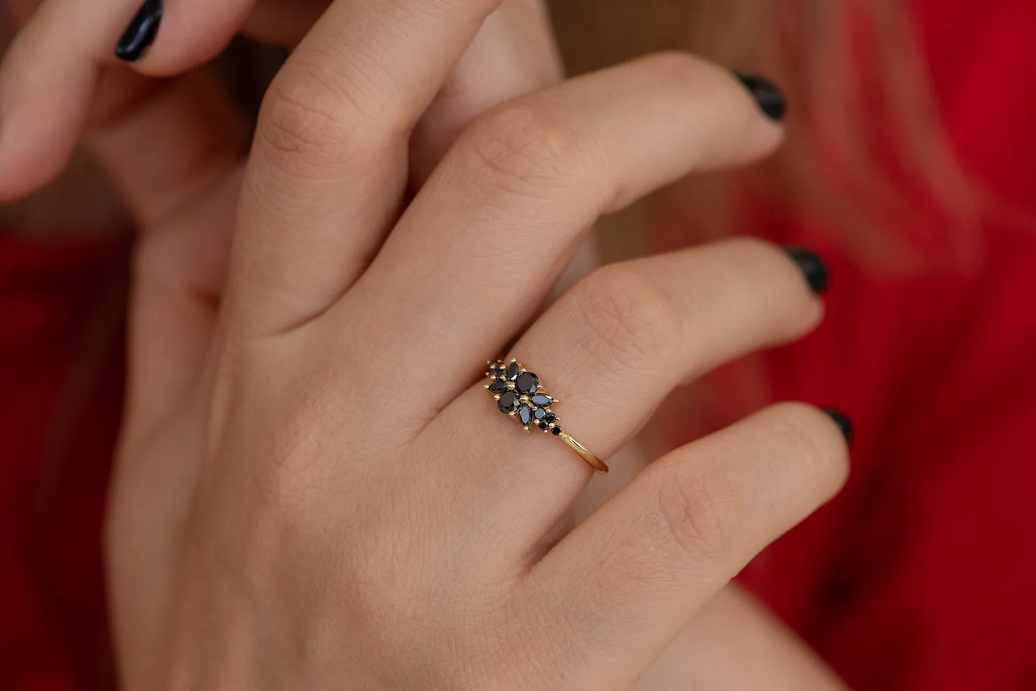 Black Diamond Flora Engagement Ring