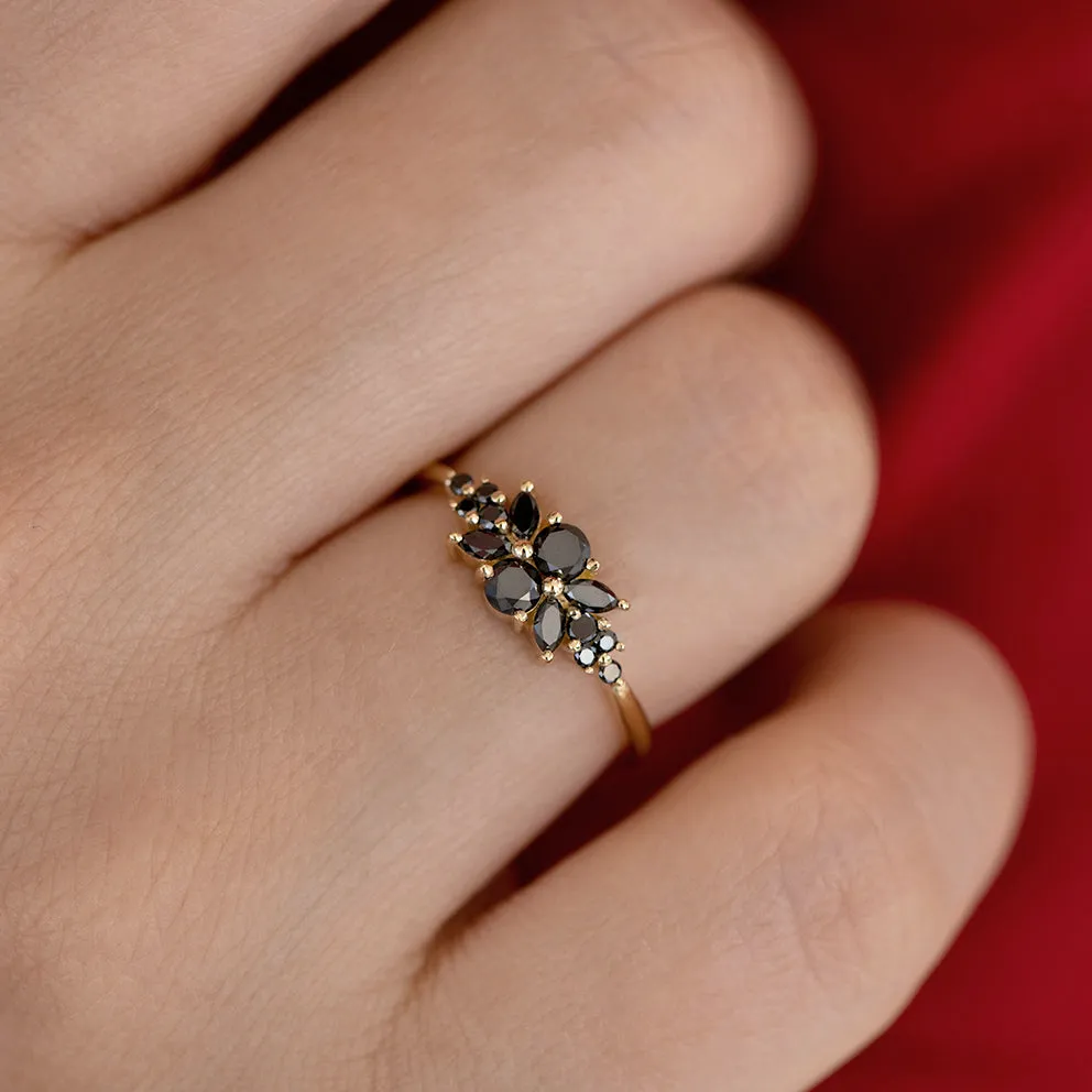 Black Diamond Flora Engagement Ring