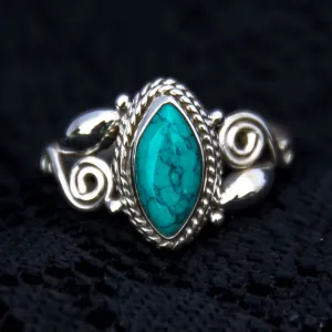 Bud & Spiral Silver ring - Turquoise