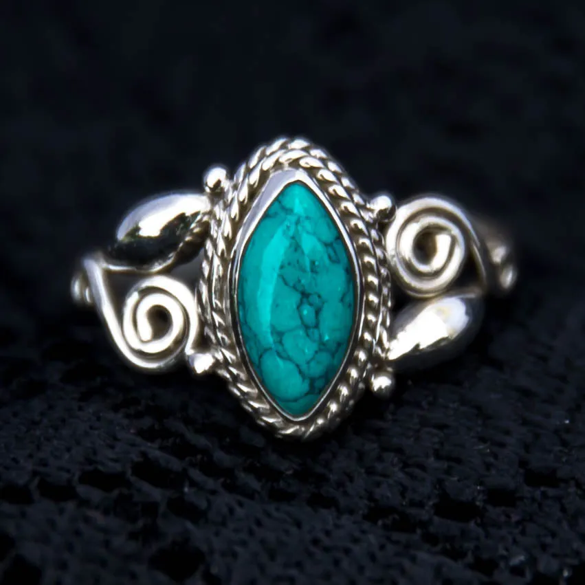 Bud & Spiral Silver ring - Turquoise