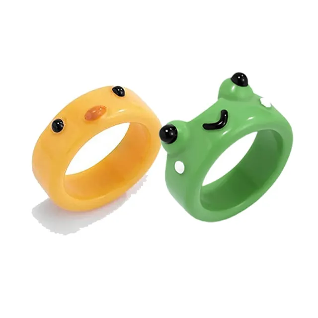 Cute Frog Resin Ring 2Pcs