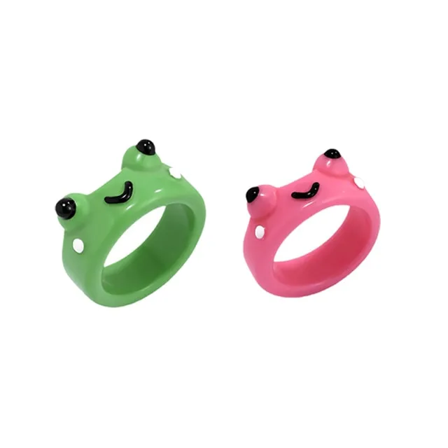 Cute Frog Resin Ring 2Pcs