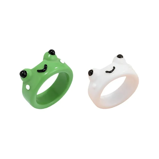 Cute Frog Resin Ring 2Pcs