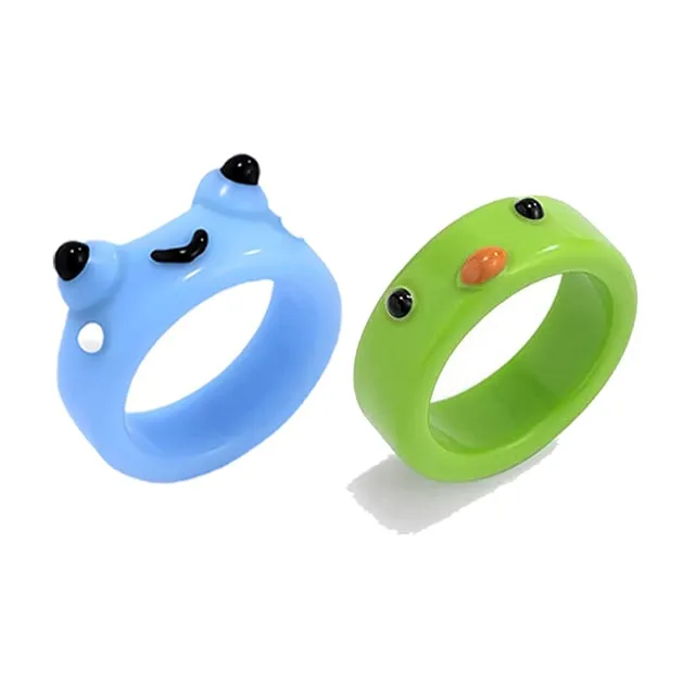 Cute Frog Resin Ring 2Pcs