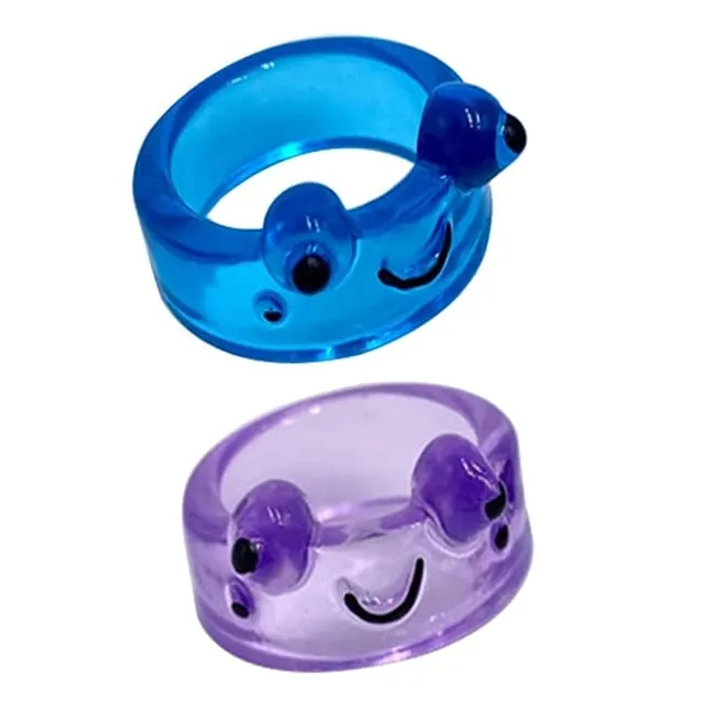 Cute Frog Resin Ring 2Pcs