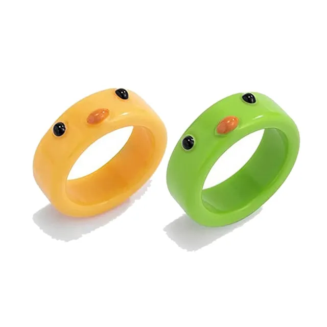 Cute Frog Resin Ring 2Pcs