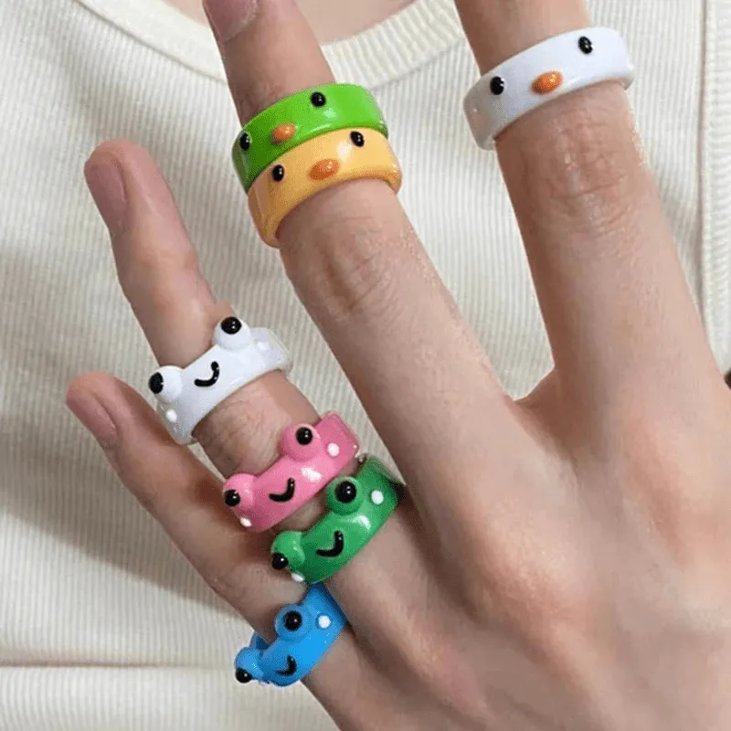 Cute Frog Resin Ring 2Pcs