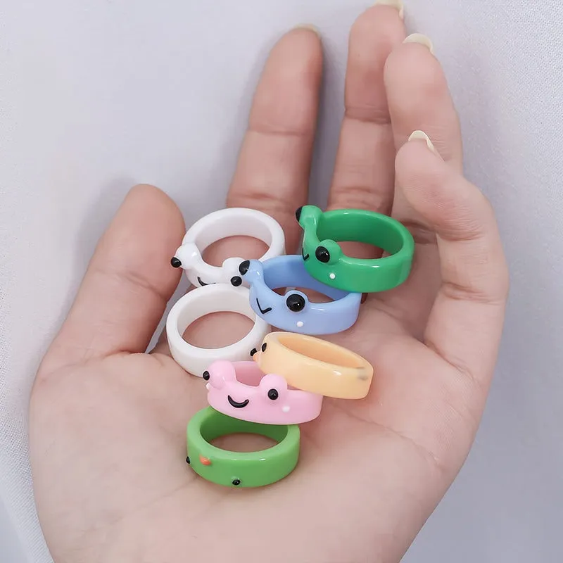 Cute Frog Resin Ring 2Pcs