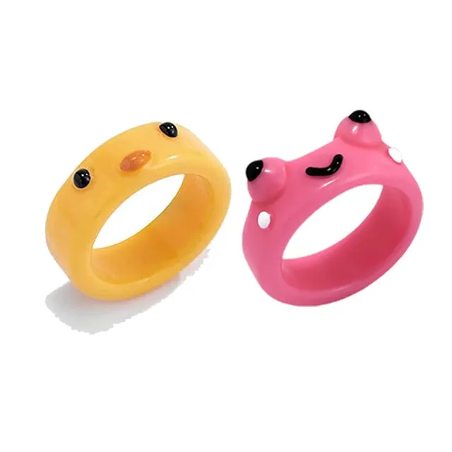Cute Frog Resin Ring 2Pcs