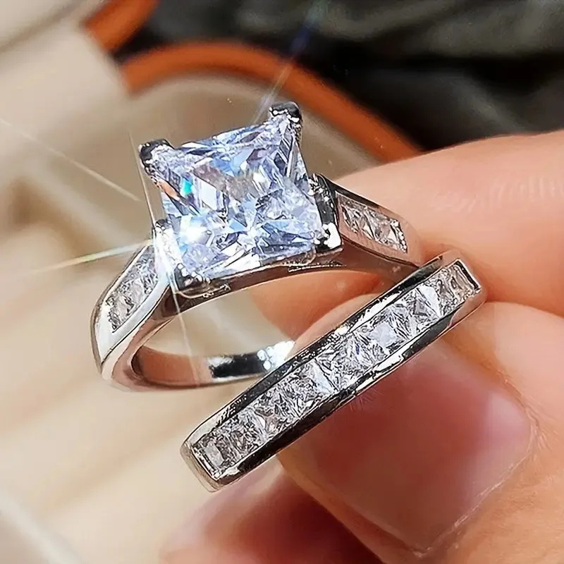 Dazzle Square Couple Rings