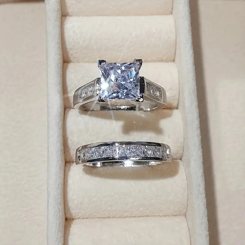 Dazzle Square Couple Rings