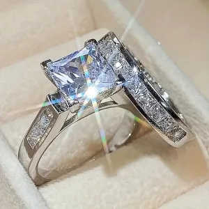Dazzle Square Couple Rings