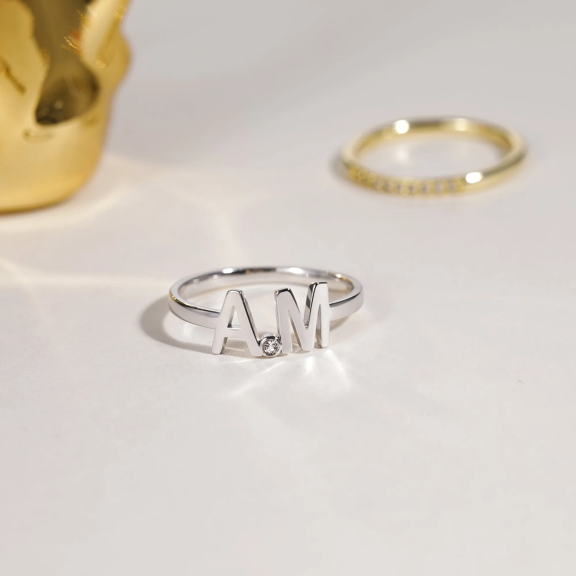 Double Initial Gemstone Ring