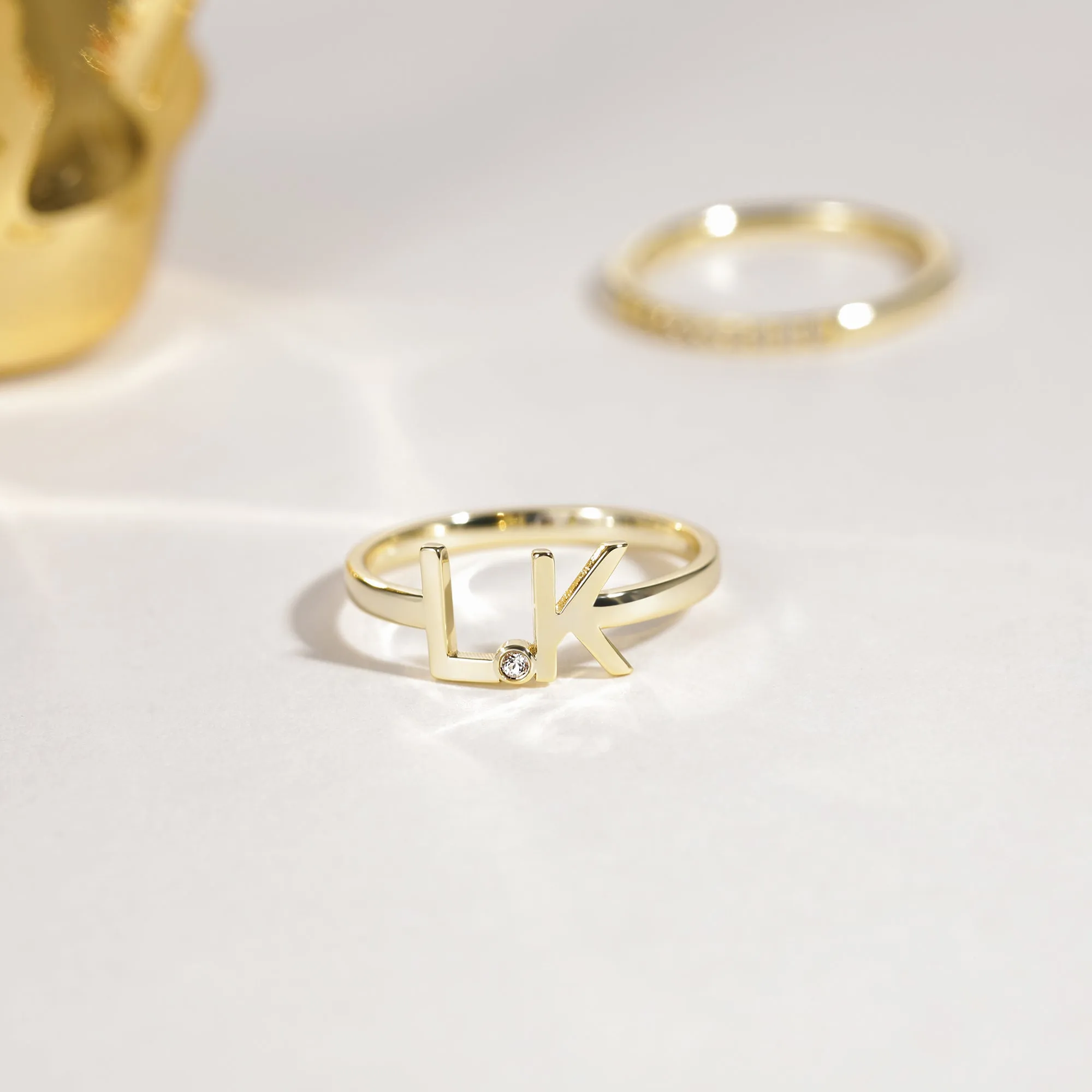 Double Initial Gemstone Ring