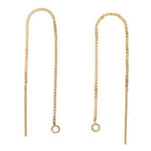 Earring Findings, Ear Threads 3 1/4 Inch Box Chain with Loop 14K Gold-Filled, Pair