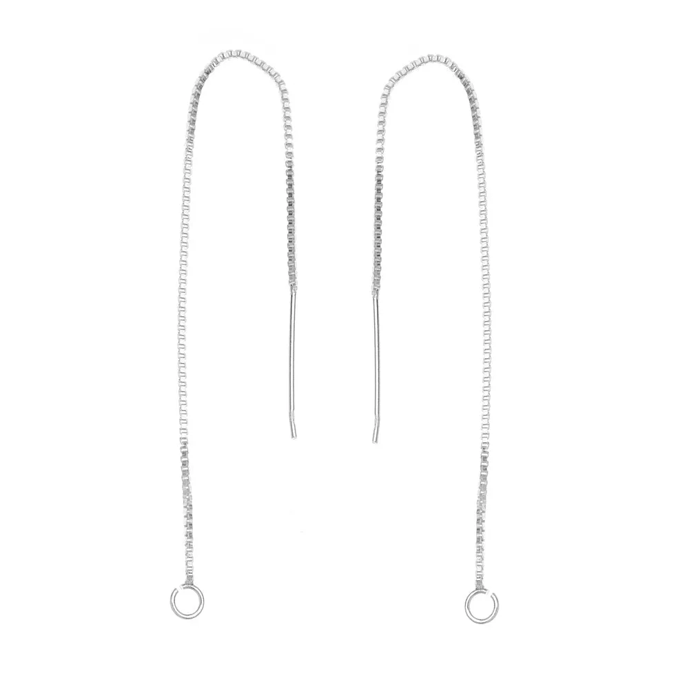 Earring Findings, Ear Threads 4 Inch with Loop, Sterling Silver (1 Pair)