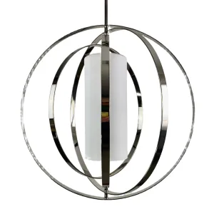 Equinox Foyer Lantern, Hanging Light, Large, Contemporary, Nickel, Frosted Glass Cylindar
