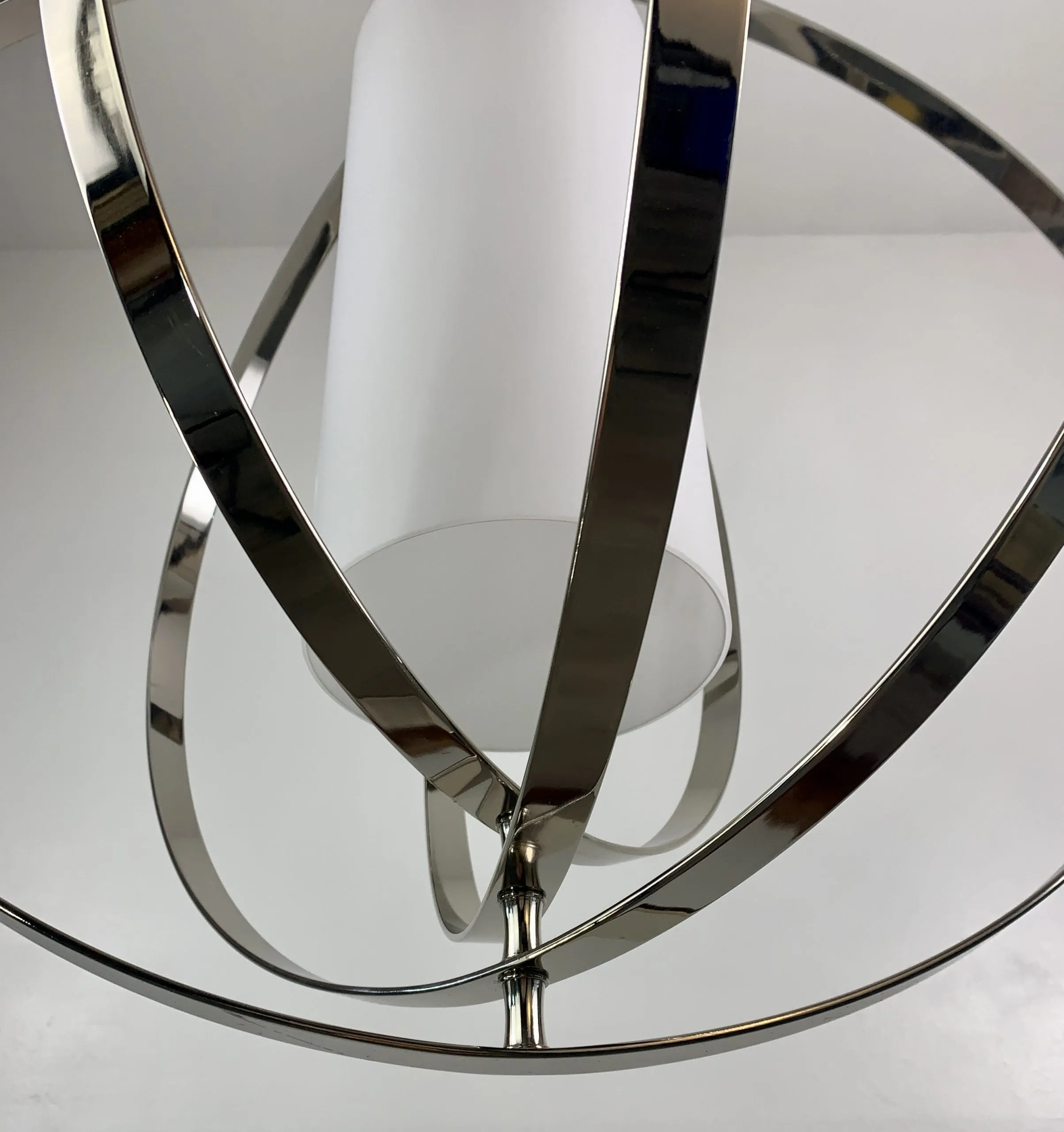 Equinox Foyer Lantern, Hanging Light, Large, Contemporary, Nickel, Frosted Glass Cylindar