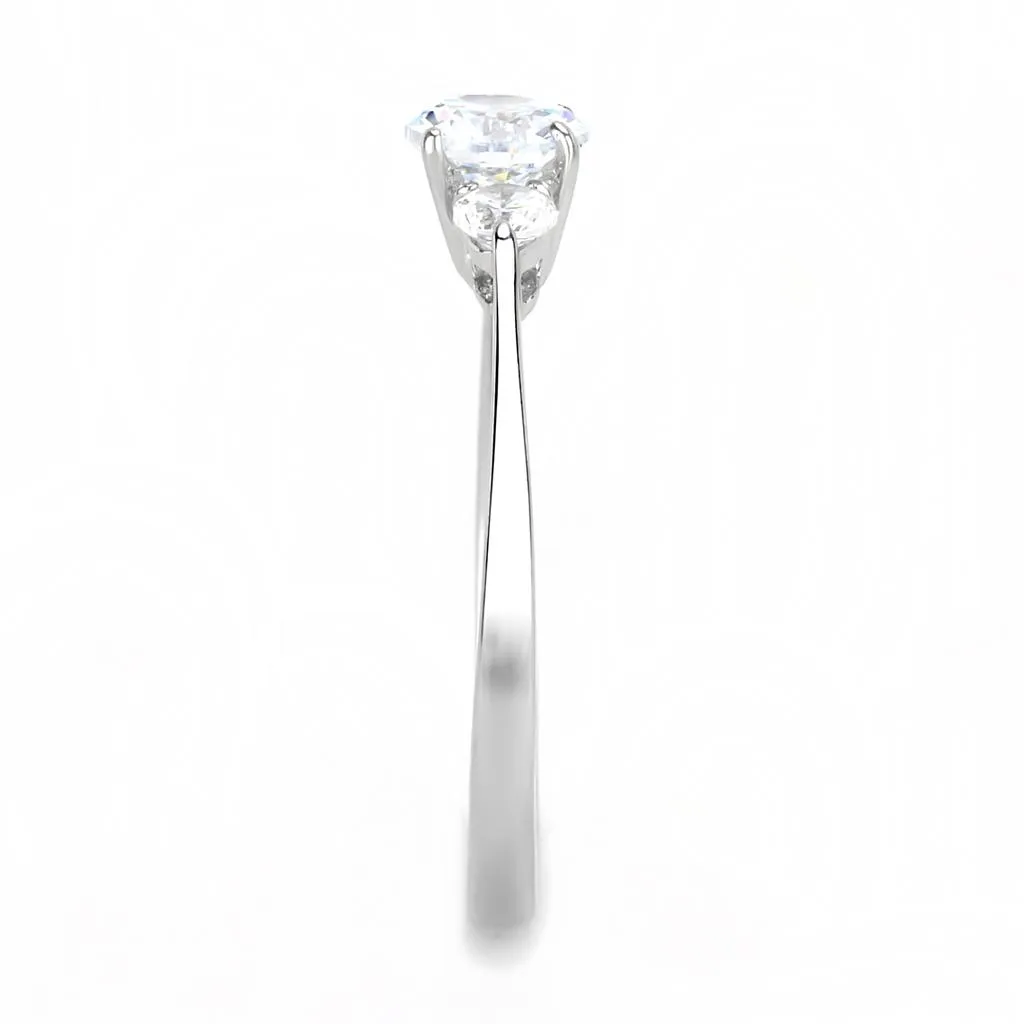 High polished (no plating) Stainless Steel Ring with AAA Grade CZ in Clear for Women Style TK3431